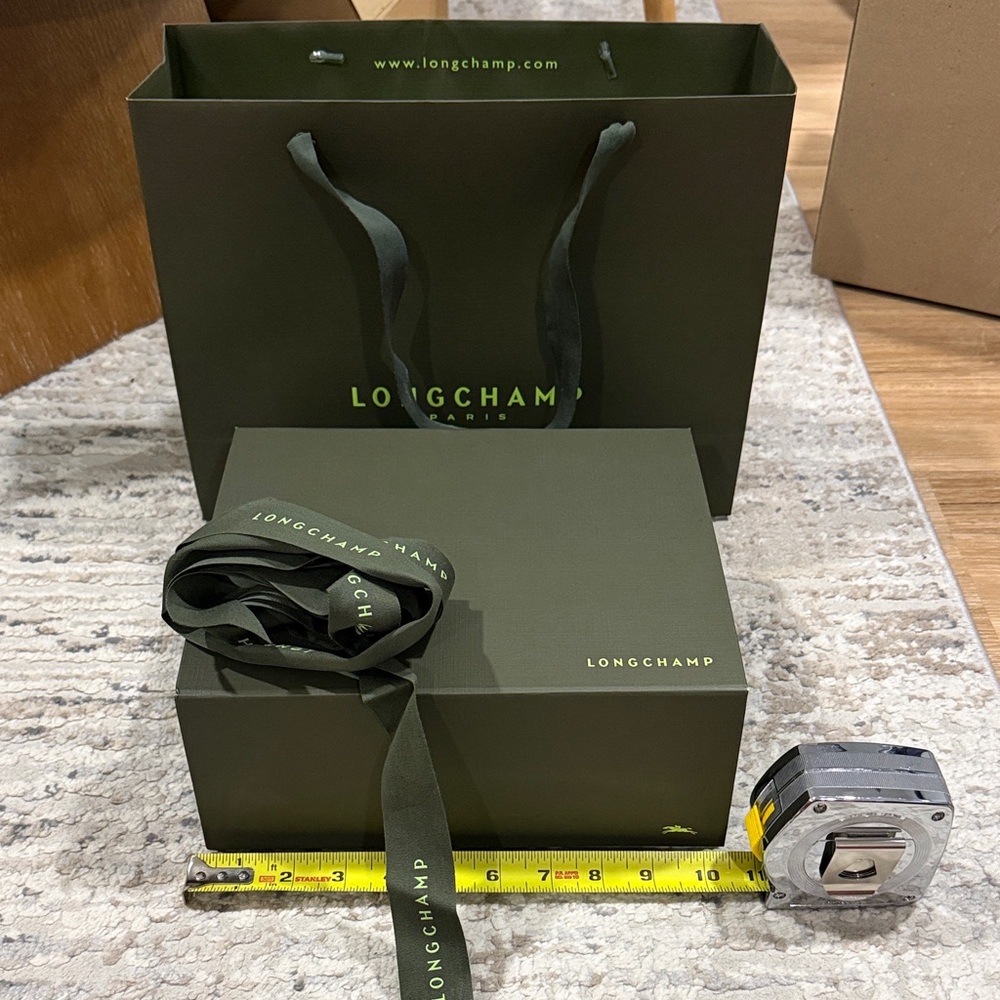 Longchamp Olive Green Gift Box with Branded Ribbon